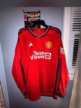 Manchester United Red Long Sleeve TeamViewer Football Jersey